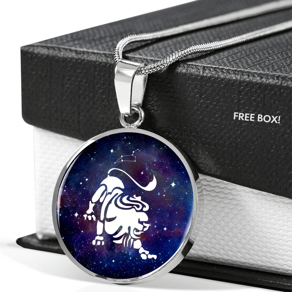 Leo Zodiac Symbol Circle Pendant Necklace - 12 Zodiac Horoscope Jewelry - Circle Luxury Necklace (Silver)