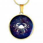 Cancer Zodiac Symbol Circle Pendant Necklace - 12 Zodiac Horoscope Jewelry - Circle Luxury Necklace (Gold Plated)