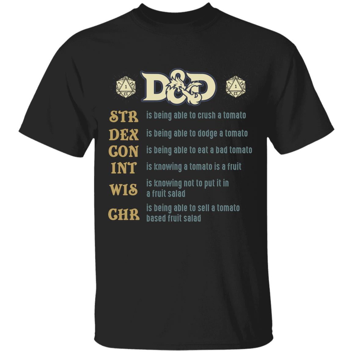 D&D STR Dex Con Is Being Able To Crush A Tomato RPG Gaming T-shirt - Funny DnD Dungeons & Dragons Shirt, Black, Unisex T-Shirt