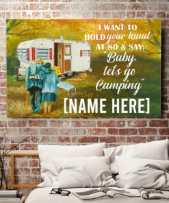 Alternative view of Personalized I Want to Hold Your Hand at 80 and Say Baby Let's Go Camping Framed Canvas - Unframed Poster