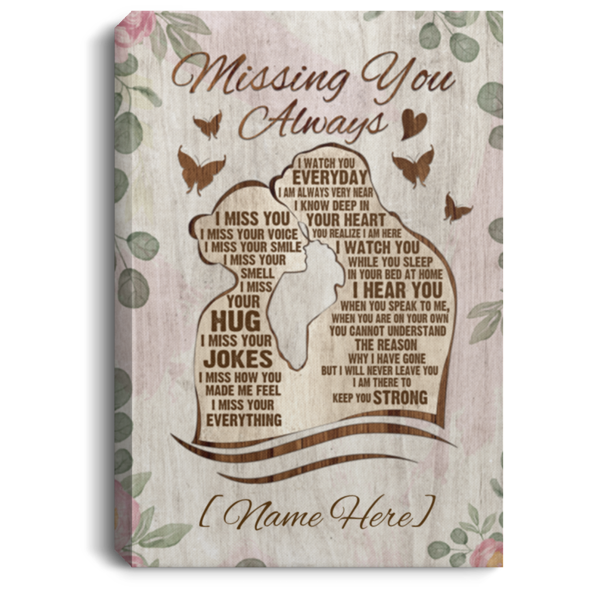 Personalized Missing You Always Husband And Wife Floral Memorial Framed Canvas - Unframed Poster, White, 0.75'' Framed Canvas