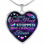 The Moment Your Heart Stopped Mine Changed Forever in Loving Memory Gift Heart Pendant Necklace - Heart Luxury Necklace (Silver)