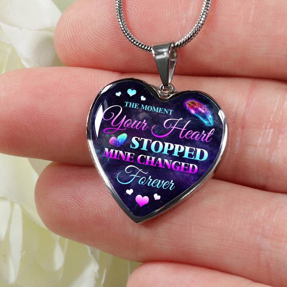 The Moment Your Heart Stopped Mine Changed Forever in Loving Memory Gift Heart Pendant Necklace - Heart Luxury Necklace (Silver)