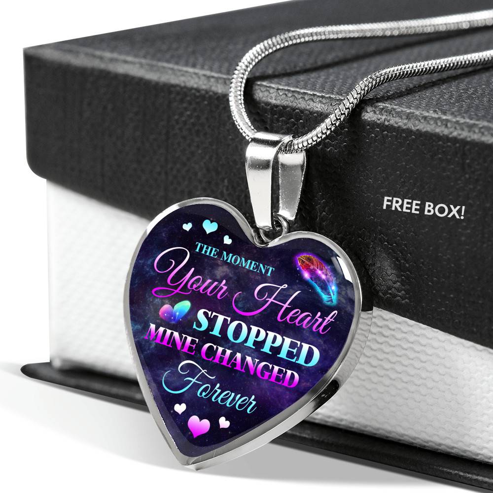 The Moment Your Heart Stopped Mine Changed Forever in Loving Memory Gift Heart Pendant Necklace - Heart Luxury Necklace (Silver)