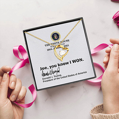 Alternative view of Joe You Know I Won Funny Trump White House Note 2021 Forever Love Pendant Necklace