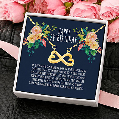 Happy 21st Birthday Your Future Will Be Bright Infinity Heart Pendant Necklace