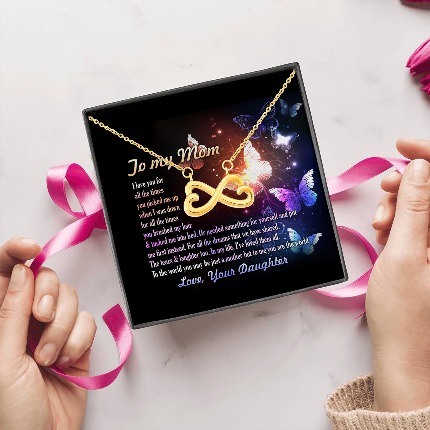 To My Mom I Love You For All The Times Infinity Heart Necklace (Gold) 5