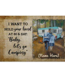 I Want To Hold Your Hand At 80 Camping Personalized Canvas, White, 0.75'' Framed Canvas