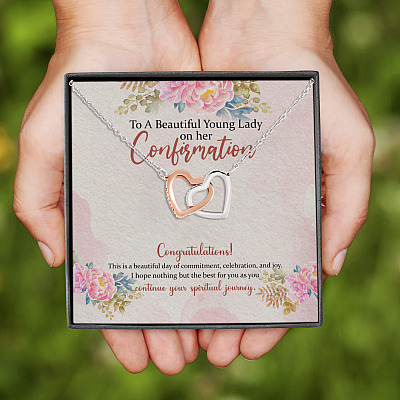 Alternative view of To A Beautiful Young Lady On Her Confirmation Congratulations Confirmation Interlocking Hearts Pendant Necklace