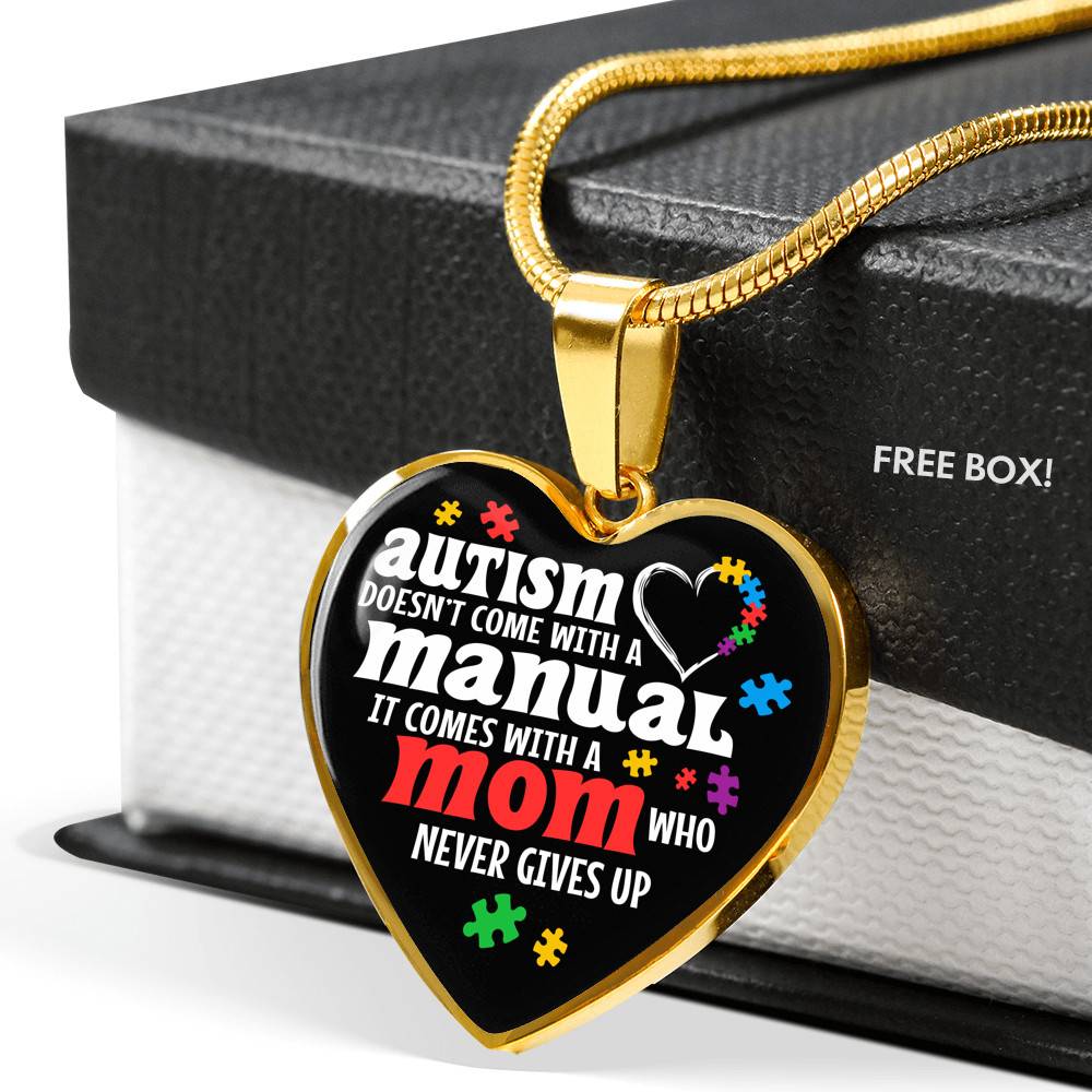 Autism Doesn't Come With A Manual Mom Heart Pendant Necklace - Heart Luxury Necklace (Gold Plated) Autism Doesn't Come With A Manual Mom Heart Pendant Necklace - Heart Luxury Necklace (Gold Plated)