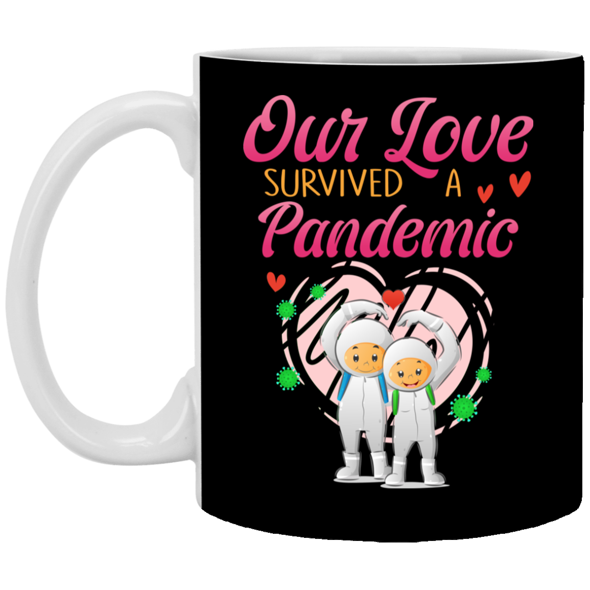 Our Love Survived A Pandemic Coffee Mug - Beer Stein - Water Bottle - Color Changing Mug - Couple Quarantined Mug, Black, 11 oz. White Mug