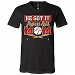 He Got It From His Mom, Black, V-Neck T-Shirt