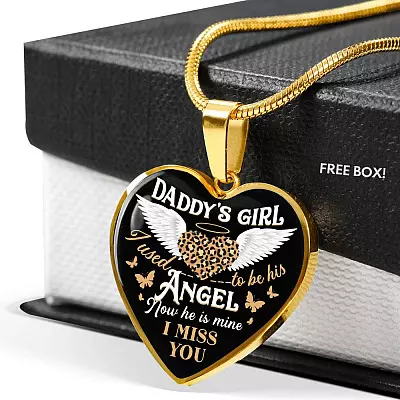Daddy's Girl I Used To Be His Angel Now He Is Mine I Miss You Heart Pendant Necklace - Heart Luxury Necklace (Gold Plated)