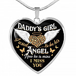 Daddy's Girl I Used To Be His Angel Now He Is Mine I Miss You Heart Pendant Necklace - Heart Luxury Necklace (Silver)