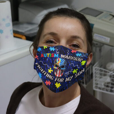 Alternative view of Autism Warrior Fighting For My Son Washable Reusable Custom Printed Cloth Face Mask Cover