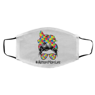 Autism Mom Life, White, Cloth Face Cover – Medium/Large