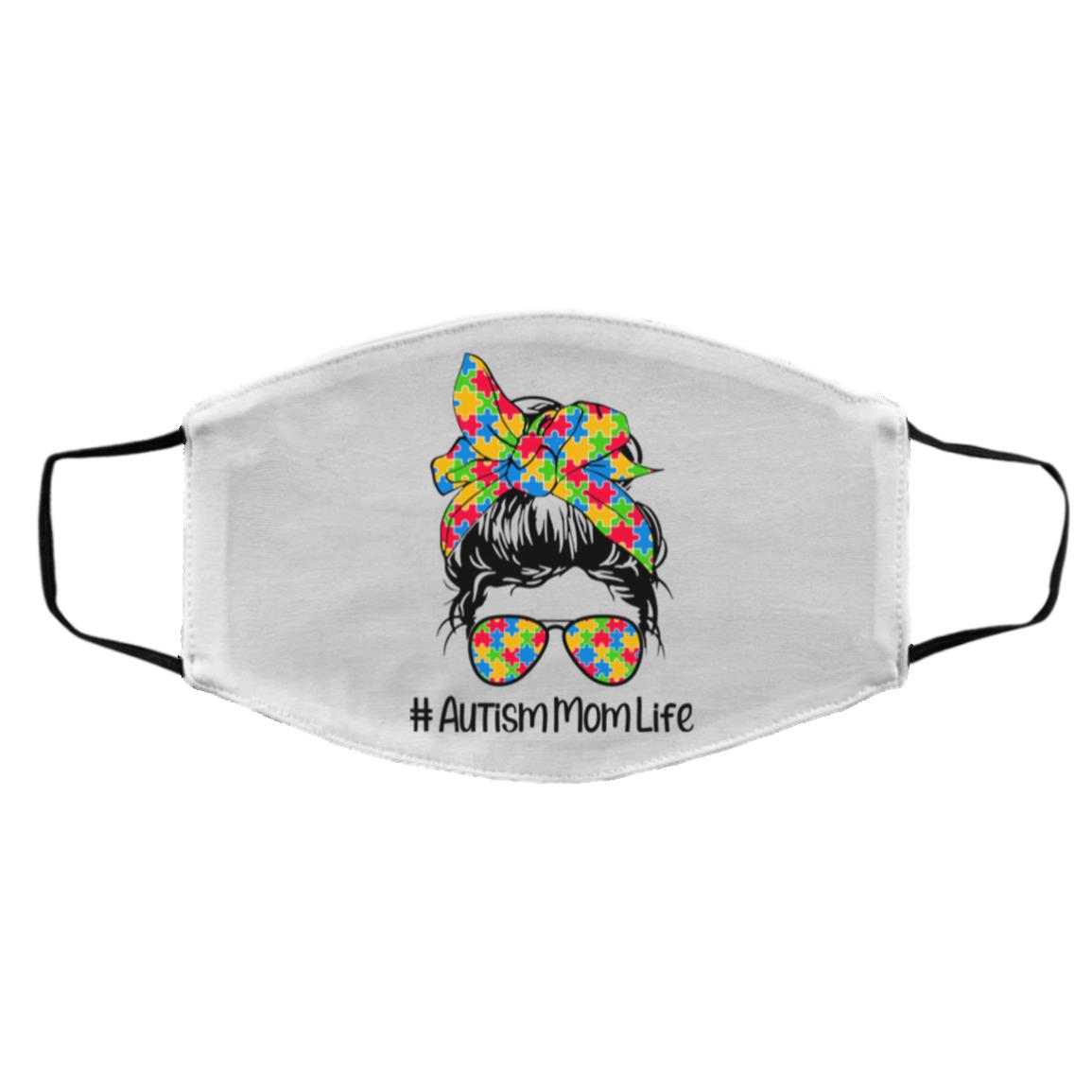 Autism Mom Life, White, Cloth Face Cover – Medium/Large