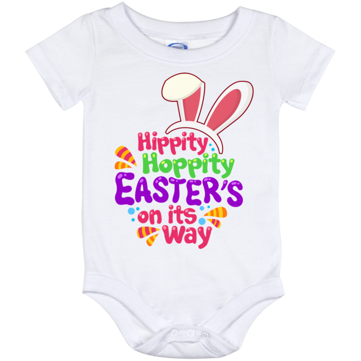 Hippity Hoppity Easter's on Its Way Easter Bunny Baby Onesie - Toddler Baby Infant Bodysuit, White, Baby Onesie - 12 Month