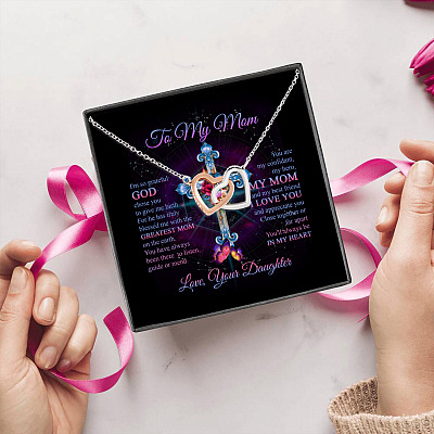 Alternative view of Daughter to My Mom I'm so Grateful God Chose You to Give Me Birth Interlocking Hearts Pendant Necklace