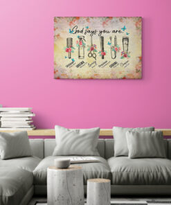 Alternative view of Hairstylist God Says You Are Unique Special Lovely Precious Strong Framed Canvas - Hairdresser Unframed Poster