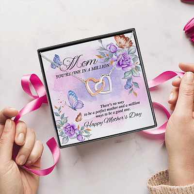 Alternative view of Mom You're One in A Million There's No Way to Be a Perfect Mother Joined Interlocking Hearts Pendant Necklace