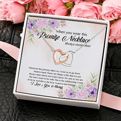 When You Wear This Promise Necklace Interlocking Hearts Pendant Necklace - To My Girlfriend Necklace