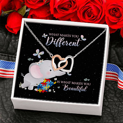 What Makes You Difference Is What Makes You Beautiful Interlocking Hearts Pendant Necklace