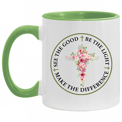 See The Good Be The Light Make The Difference Accent Mug, White/Light Green, 11 oz. Accent Mug