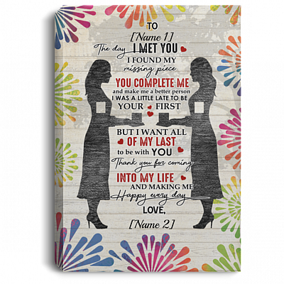 Personalized Lesbian Couple Lgbt The Day I Met You I Found My Missing Piece Framed Canvas - Unframed Poster, White, 0.75'' Framed Canvas