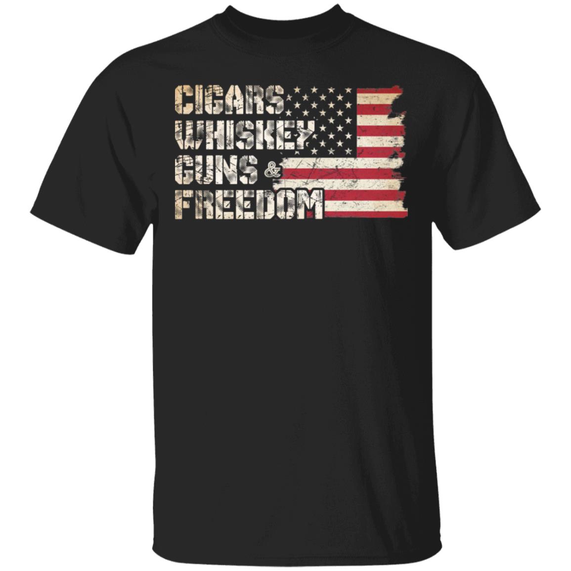 Cigar Whiskey Guns and Freedom American Flag T-Shirt - US Flag Patriotic Shirt, Black, Unisex T-Shirt