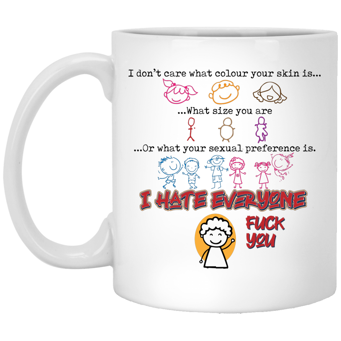 I Don't Care What Color Your Skin Is Coffee Mug - Beer Stein - Water Bottle - Color Changing Mug, White, 11 oz. White Mug