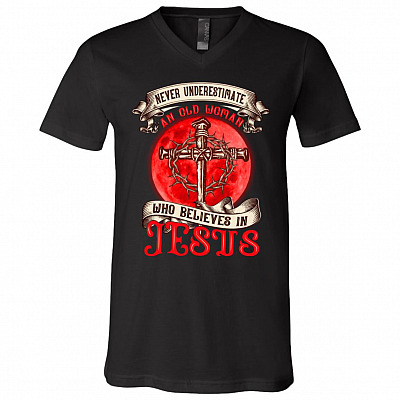 Never Underestimate, Black, V-Neck T-Shirt