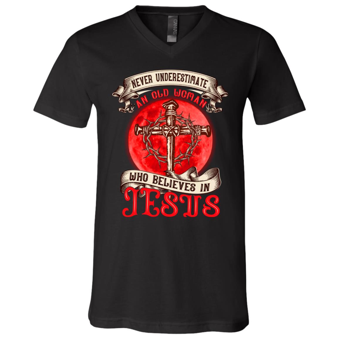 Never Underestimate, Black, V-Neck T-Shirt