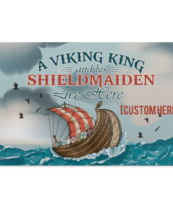 Personalized Viking Ship a Viking King and His Shieldmaiden Live Here Wrapped Framed Canvas Prints - Unframed Poster, White, 0.75'' Framed Canvas