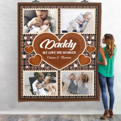 Alternative view of Personalized Photo Dear Daddy We Love You So Much Fleece Blanket - Sherpa Blanket - Customized Fathers Day Gift