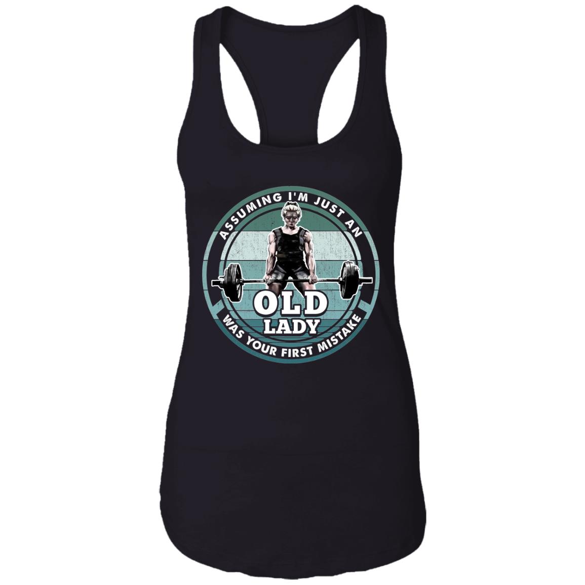 old lady tank, Black, Ladies Racerback Tank