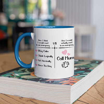 Alternative view of When I Actually React In An Emergency I Call Mum Accent Mug