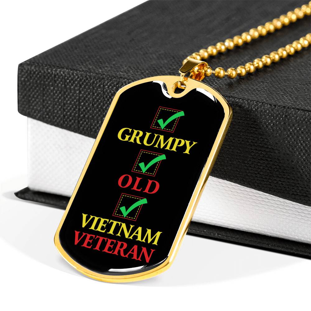 Grumpy Old Vietnam Veteran US Army Soldier Dog Tag Pendant Necklace - Dog Tag (Gold Plated)