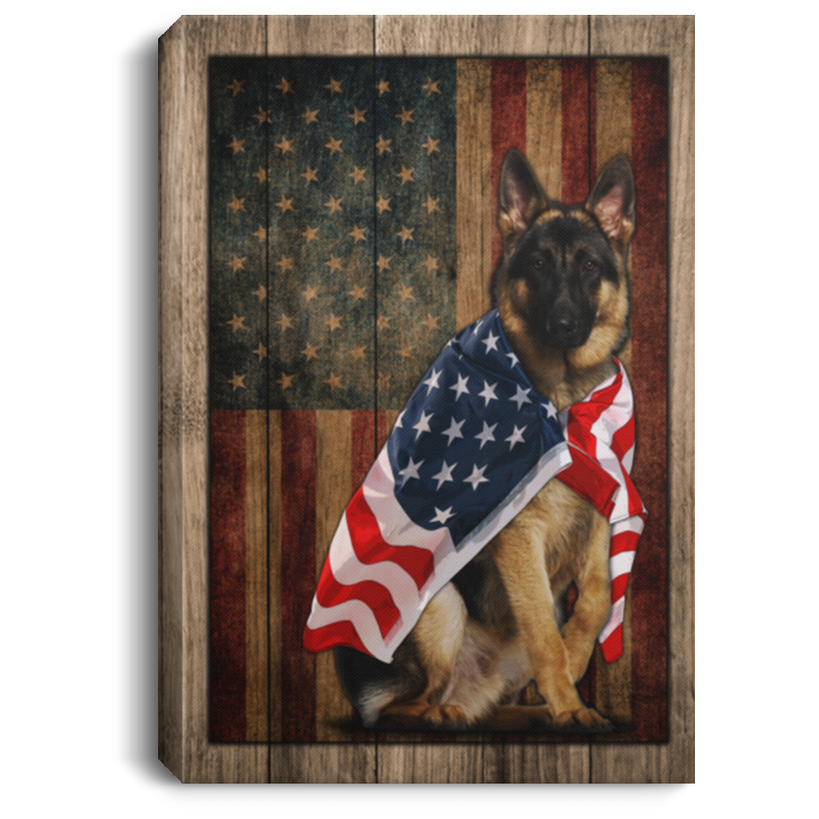 German Shepherd American Flag Patriotic Framed Canvas Prints - German Shepherd Unframed Poster, White, 0.75'' Framed Canvas