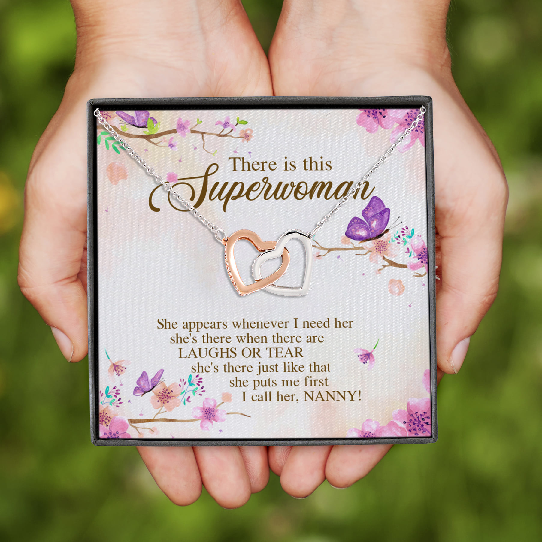 6NH. Superwoman Nanny -CARD Interlocking Hearts Necklace