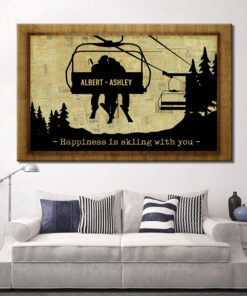 Alternative view of Personalized Happiness Is Skiing With You Gallery Wrapped Framed Canvas Prints - Unframed Poster - Wall Art