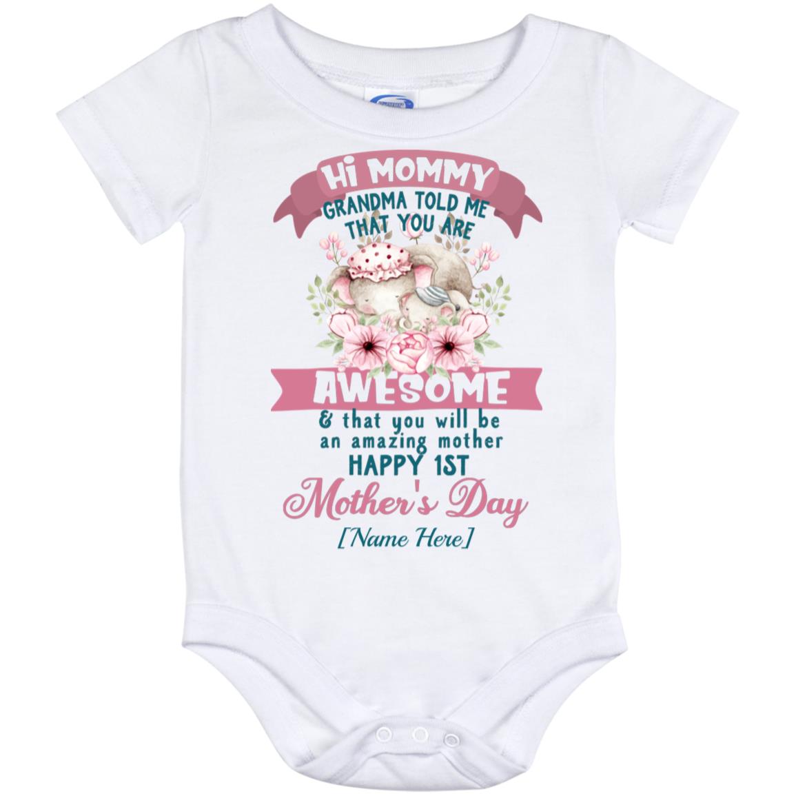 Personalized Grandma Tol, White, Baby Onesie - 12 Month