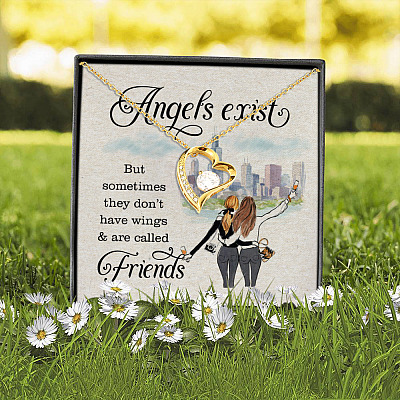 Angels Exist and Sometimes They Don't Have Wings and Called Friends - Two Friends Forever Love Pendant Necklace