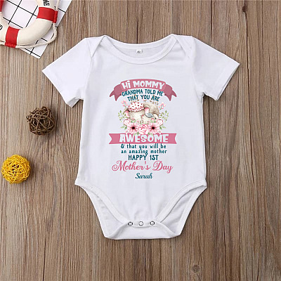 Alternative view of Personalized Grandma Told Me That You Are Awesome Happy 1st Mothers Day Baby Onesie - Toddler Infant Bodysuit
