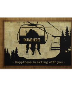 Personalized Happiness Is Skiing With You Gallery Wrapped Framed Canvas Prints - Unframed Poster - Wall Art, White, 0.75'' Framed Canvas