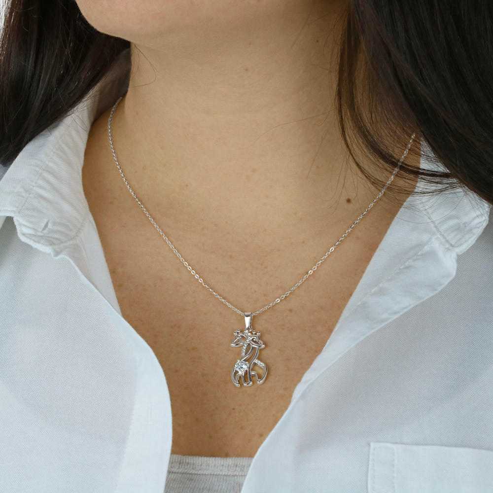 Giraffe Silver Necklace on Model
