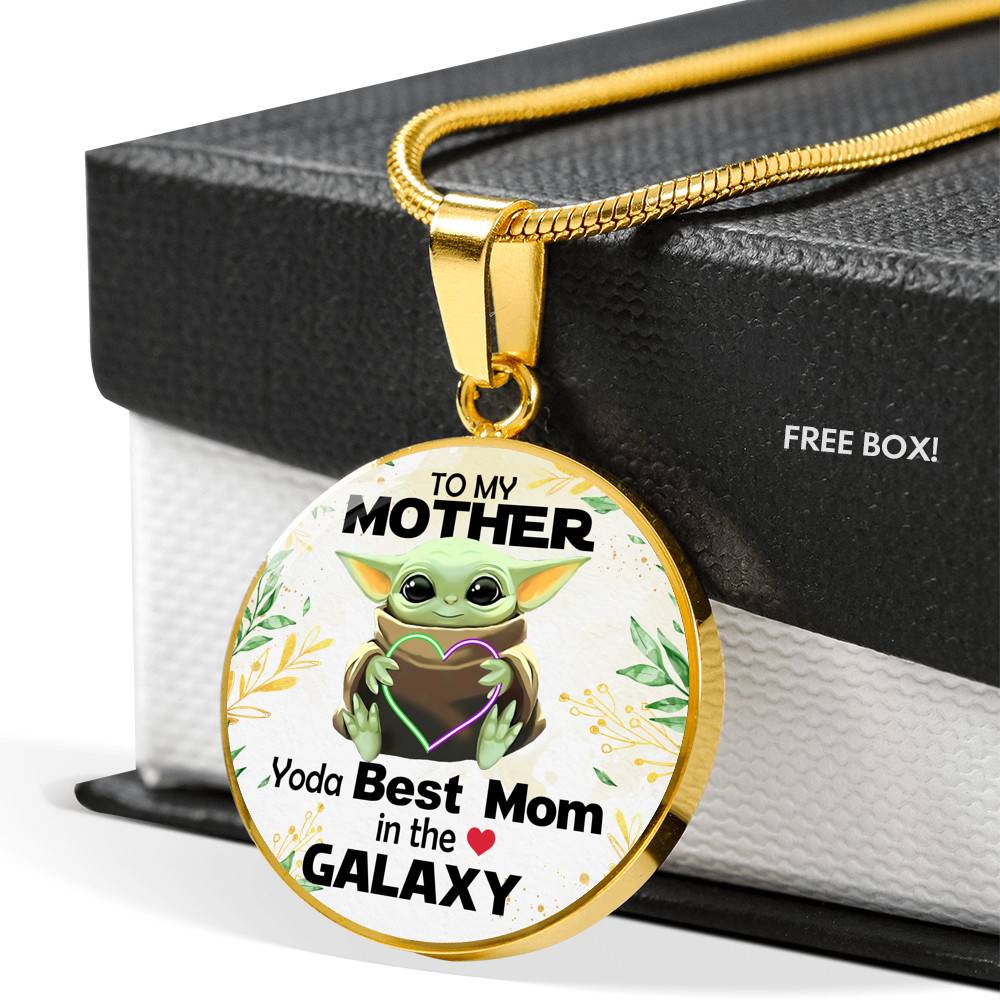 Baby Yoda To My Mother Yoda Best Mom In The Galaxy Happy Mother's Day Circle Pendant Necklace - Circle Luxury Necklace (Gold Plated)