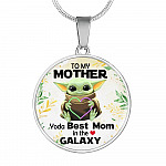 Baby Yoda To My Mother Yoda Best Mom In The Galaxy Happy Mother's Day Circle Pendant Necklace - Circle Luxury Necklace (Silver)
