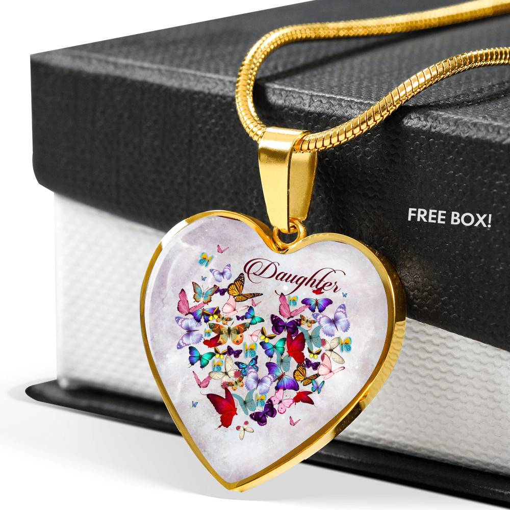 Colorful Butterfly Daughter Heart Pendant Necklace - Daughter Gift Necklace - Heart Luxury Necklace (Gold Plated) Colorful Butterfly Daughter Heart Pendant Necklace - Daughter Gift Necklace - Heart Luxury Necklace (Gold Plated)