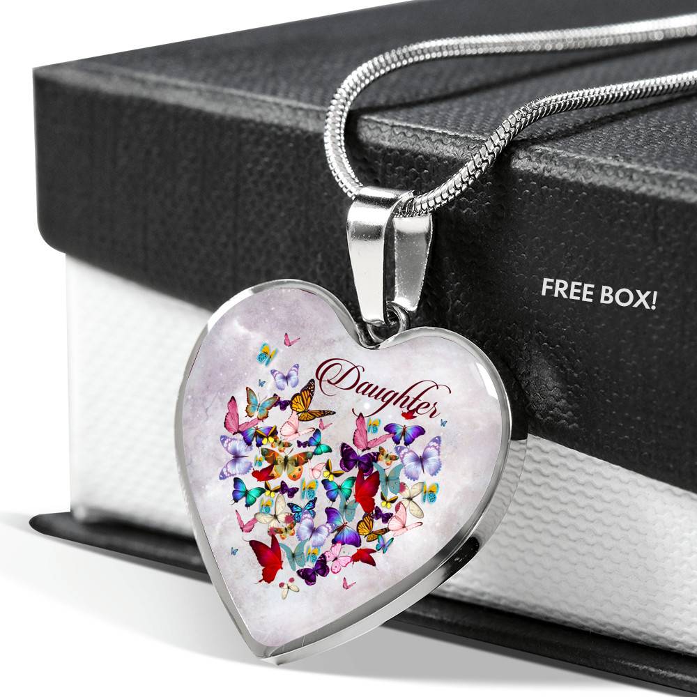 Colorful Butterfly Daughter Heart Pendant Necklace - Daughter Gift Necklace - Heart Luxury Necklace (Silver) Colorful Butterfly Daughter Heart Pendant Necklace - Daughter Gift Necklace - Heart Luxury Necklace (Silver)